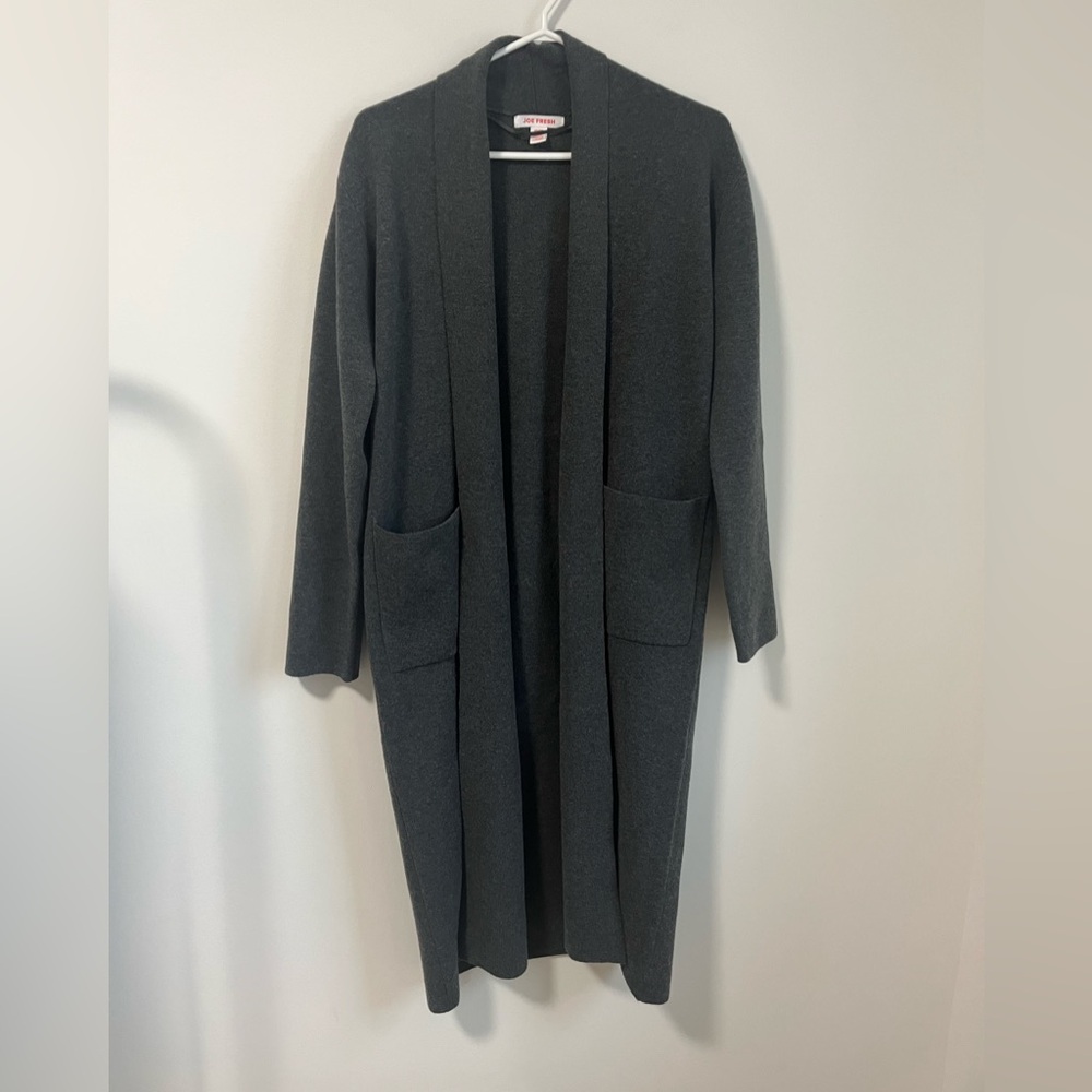 Joe Fresh Women's Grey Long Open Cardigan with Pockets Size XS